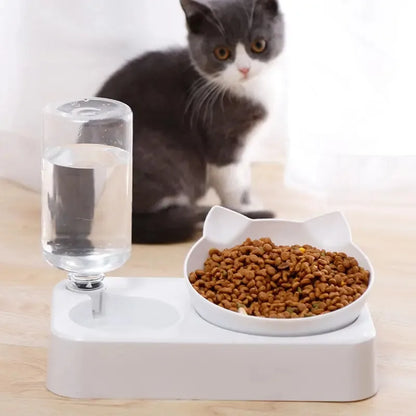 Pet Feeding Bowl – 15° Tilt with Water Dispenser
