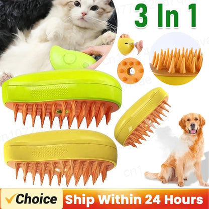 3-in-1 Steam Pet Brush – Hair Removal, Spray & Massage