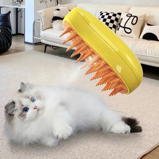 3-in-1 Steam Pet Brush – Hair Removal, Spray & Massage