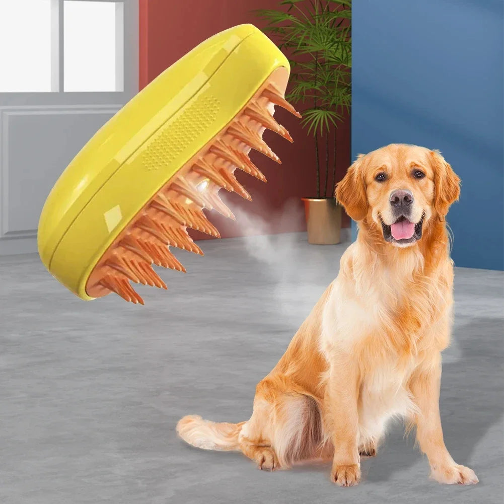 3-in-1 Steam Pet Brush – Hair Removal, Spray & Massage