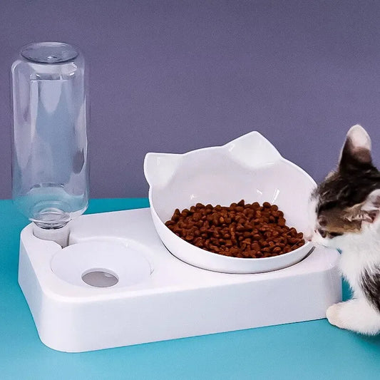 Pet Feeding Bowl – 15° Tilt with Water Dispenser